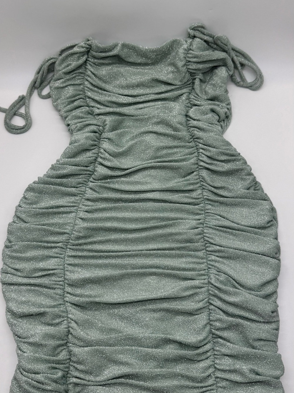 Jump Mint Green Shimmer Ruched Dress Size Small - Picture 4 of 10